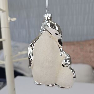 Mother and Baby Penguin Blown Glass Christmas Ornament